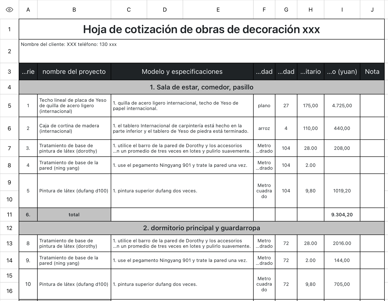 Cotización de obras de decoración